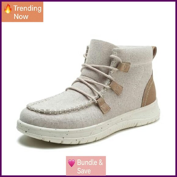 Women's Lace Up Ankle Boots Lightweight Comfortable Walking Flat Booties - Picture 2 of 8